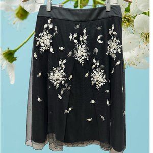 NWOT ANN TAYLOR Black Floral Flare with Embroidered Flowers Skirt